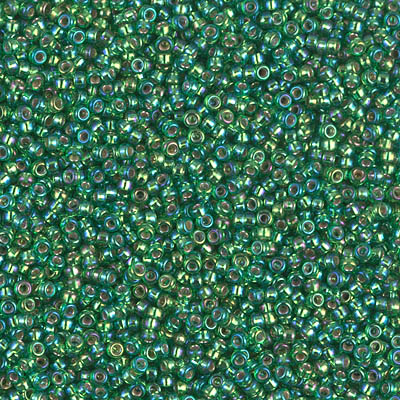 15-1016:  HALF PACK 15/0 Silverlined Green AB Miyuki Seed Bead approx 125 grams - 15-1016_1/2pk