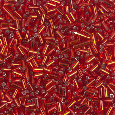 BGL1-010:  HALF PACK 3mm Miyuki Bugle Bead Silverlined Flame Red (was BGL1-043) approx 125 grams - BGL1-010_1/2pk