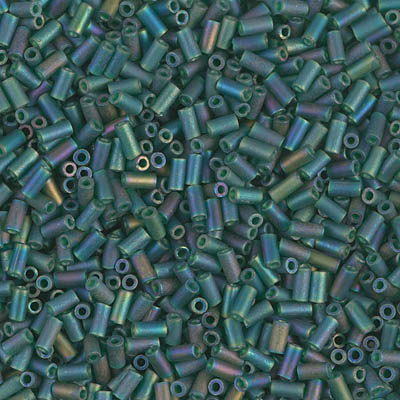 BGL1-156FR:  HALF PACK 3mm Miyuki Bugle Bead Matte Transparent Dark Emerald AB approx 125 grams - BGL1-156FR_1/2pk