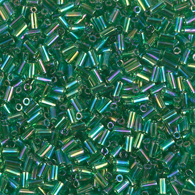 BGL1-179:  HALF PACK 3mm Miyuki Bugle Bead Transparent Green AB approx 125 grams - BGL1-179_1/2pk