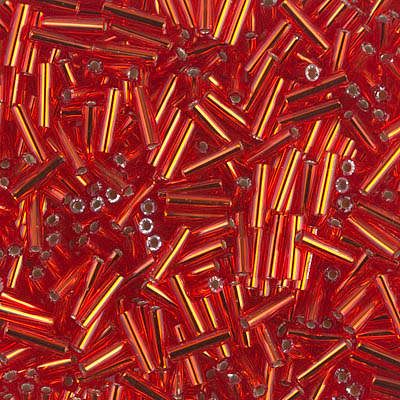 BGL2-010:  HALF PACK 6mm Miyuki Bugle Bead Silverlined Flame Red (was BGL approx 125 grams - BGL2-010_1/2pk