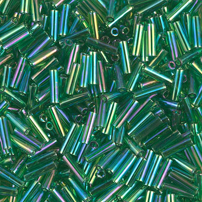 BGL2-179:  HALF PACK 6mm Miyuki Bugle Bead Transparent Green AB approx 125 grams - BGL2-179_1/2pk