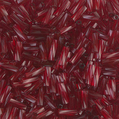 TW206-1716:  HALF PACK Miyuki 2x6mm Twisted Bugle Bead Dyed Transparent Cranberry approx 125 grams - TW206-1716_1/2pk