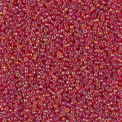 15-1010:  15/0 Silverlined Flame Red AB Miyuki Seed Bead approx 250 grams - 15-1010