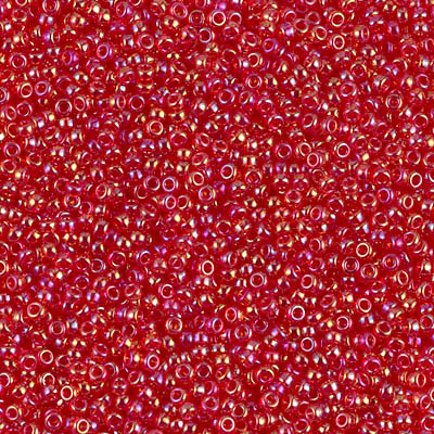 15-254:  15/0 Transparent Red AB Miyuki Seed Bead 