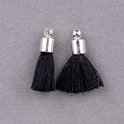 TSS-BK-S: Small Tassel - Black Thread with Silver Cap - (2pcs) - TSS-BK-S
