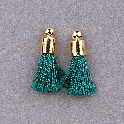 TSS-EM-G: Small Tassel - Emerald Thread with Gold Cap - (2pcs) - TSS-EM-G